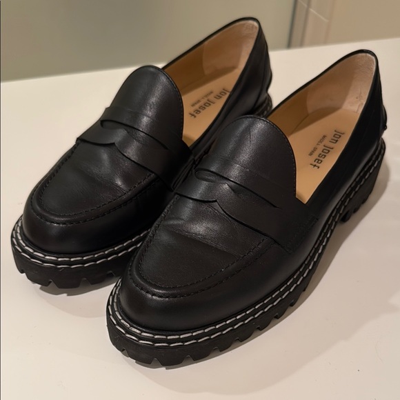 jon josef Shoes - Black Leather Penny Loafers with Chunky Sole